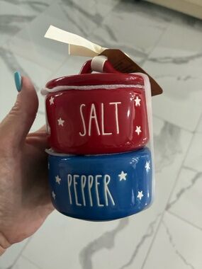 Rae Dunn Red and White Stripe Stackable Salt & Pepper Set